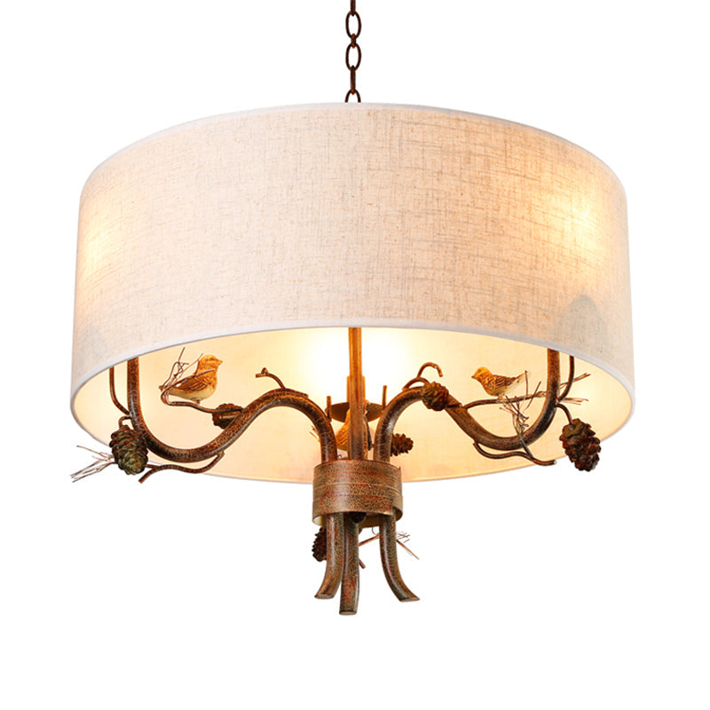 3 Bulbs Ceiling Lamp Drum Shade Fabric Vintage Chandelier - Rebooters