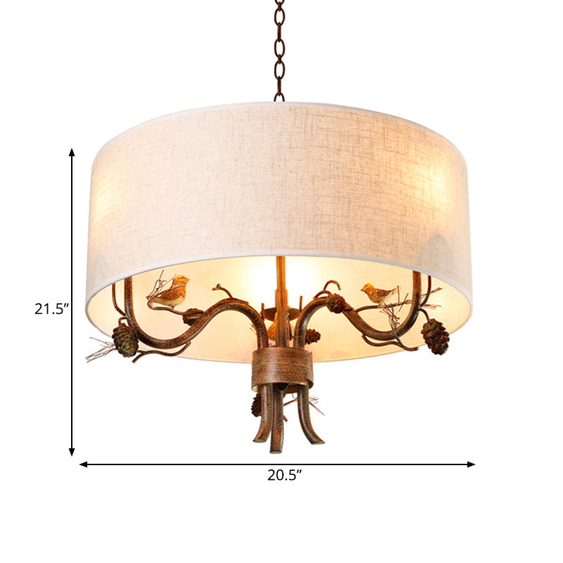 3 Bulbs Ceiling Lamp Drum Shade Fabric Vintage Chandelier - Rebooters