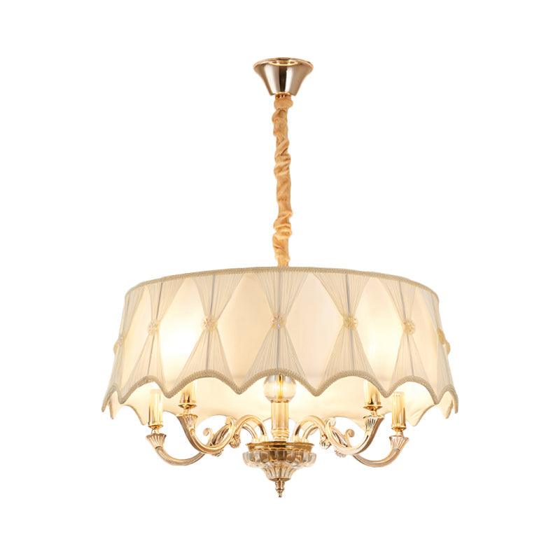 4-Light Fabric Hanging Chandelier Nordic White Drum Pendant Light - Rebooters