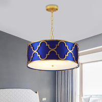 3 Lights Chandelier Light with Drum Shade Fabric Nordic Dining Room Ceiling Lamp 16 to 23.5 Inches Wide - Rebooters