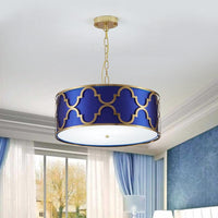 3 Lights Chandelier Light with Drum Shade Fabric Nordic Dining Room Ceiling Lamp 16 to 23.5 Inches Wide - Rebooters