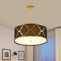 3 Lights Chandelier Light with Drum Shade Fabric Nordic Dining Room Ceiling Lamp 16 to 23.5 Inches Wide - Rebooters