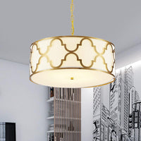 3 Lights Chandelier Light with Drum Shade Fabric Nordic Dining Room Ceiling Lamp 16 to 23.5 Inches Wide - Rebooters
