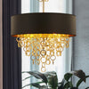 Cylinder Fabric Chandelier Lighting Vintage 3 Lights Black Gold Ring - Rebooters