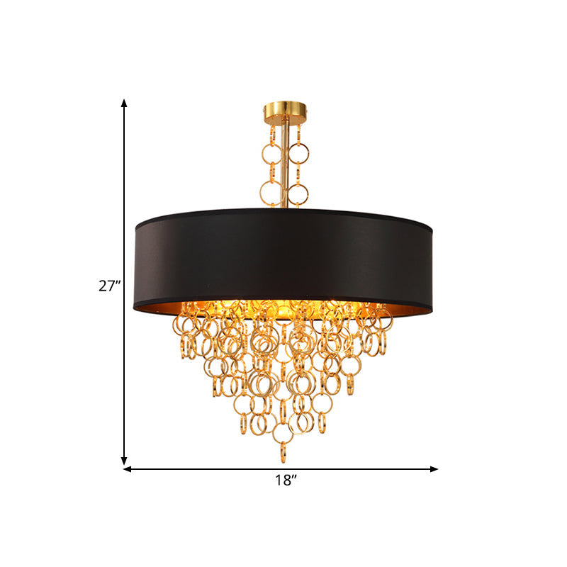 Cylinder Fabric Chandelier Lighting Vintage 3 Lights Black Gold Ring - Rebooters