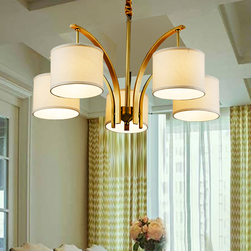 3/5 Lights Chandelier Light with Drum Fabric Shade White Lamp - Rebooters