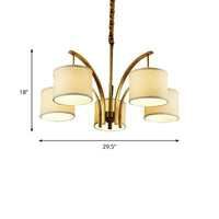 3/5 Lights Chandelier Light with Drum Fabric Shade White Lamp - Rebooters