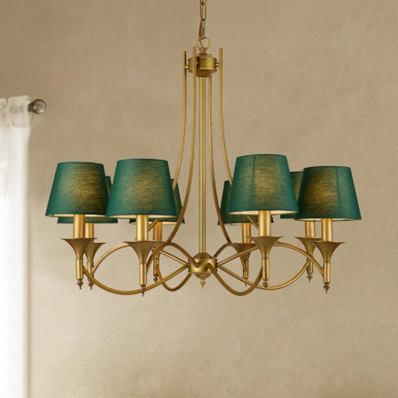 3/6/8 Lights Fabric Pendant Chandelier Classic Green Cone - Rebooters