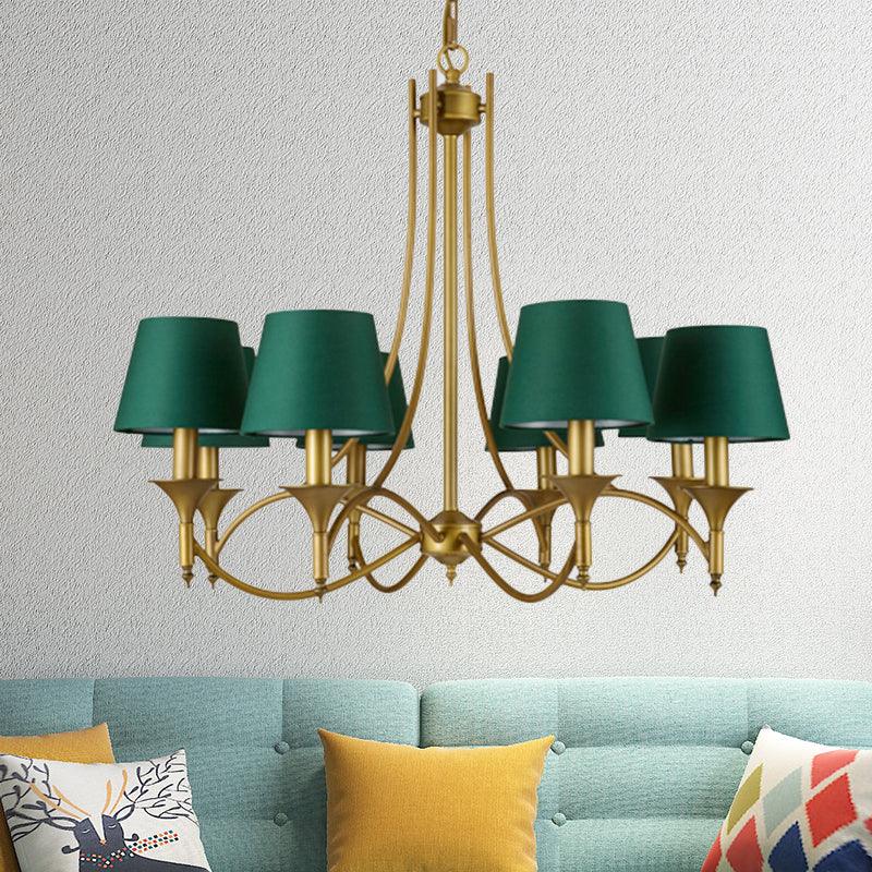 3/6/8 Lights Fabric Pendant Chandelier Classic Green Cone - Rebooters