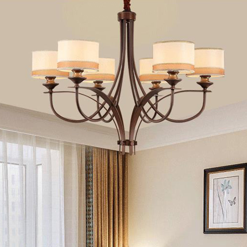Light Tan 3/6 Lights Pendant Chandelier Classic Fabric Drum - Rebooters