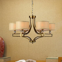 3/6 Lights Ceiling Light Traditional Drum Fabric Chandelier Beige - Rebooters