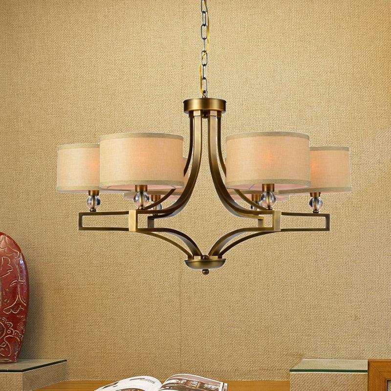 3/6 Lights Ceiling Light Traditional Drum Fabric Chandelier Beige - Rebooters