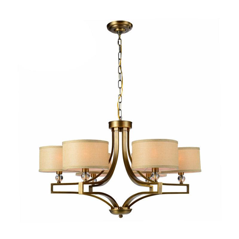 3/6 Lights Ceiling Light Traditional Drum Fabric Chandelier Beige - Rebooters