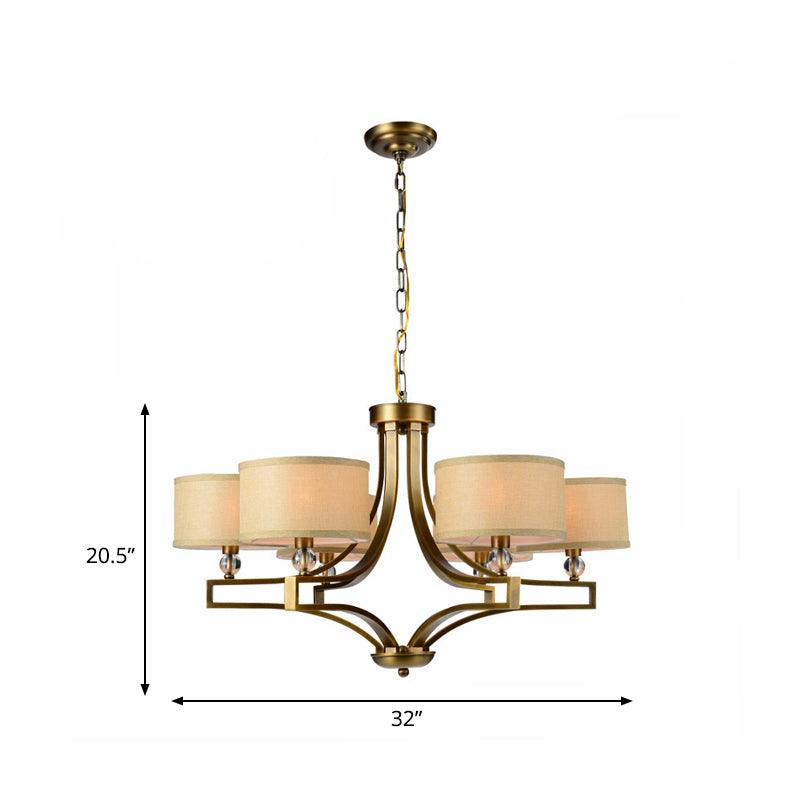 3/6 Lights Ceiling Light Traditional Drum Fabric Chandelier Beige - Rebooters