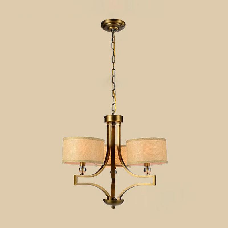 3/6 Lights Ceiling Light Traditional Drum Fabric Chandelier Beige - Rebooters