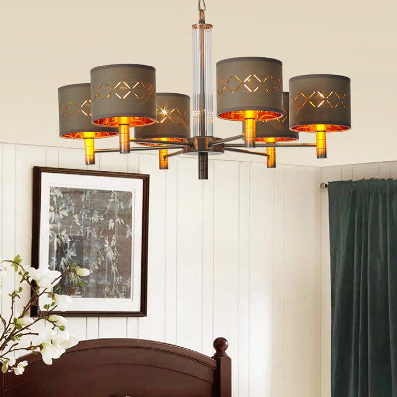 6/8 Bulbs Ceiling Lamp with Drum Fabric Shade Brown Chandelier - Rebooters
