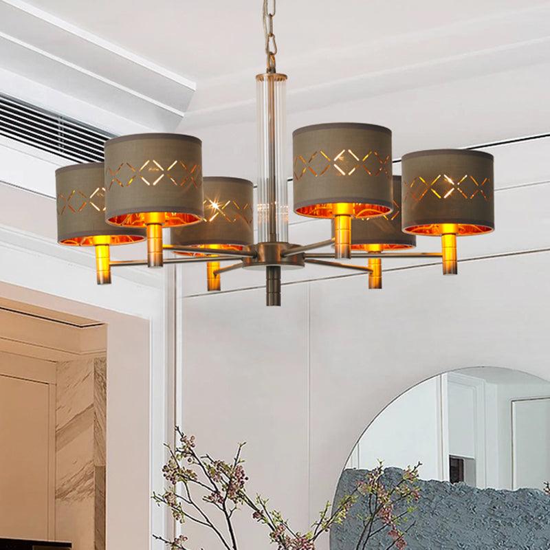 6/8 Bulbs Ceiling Lamp with Drum Fabric Shade Brown Chandelier - Rebooters