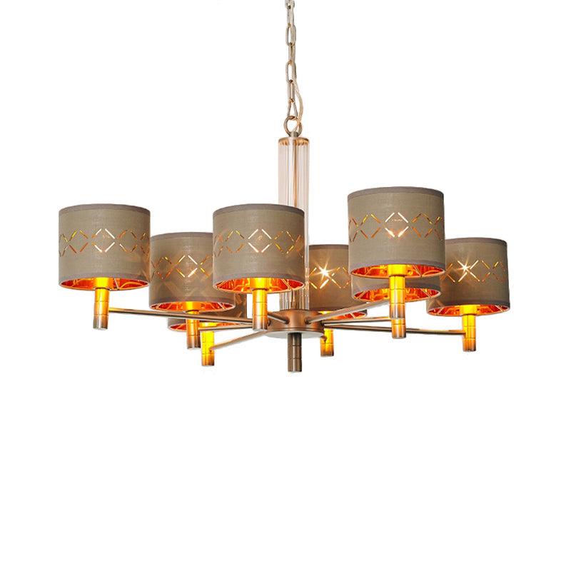 6/8 Bulbs Ceiling Lamp with Drum Fabric Shade Brown Chandelier - Rebooters