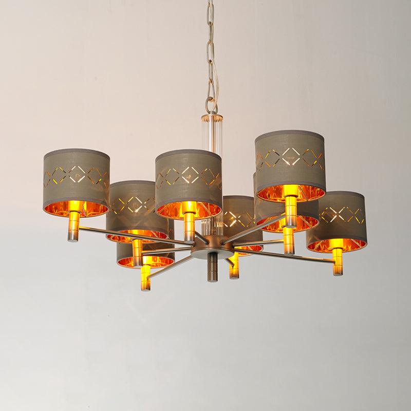 6/8 Bulbs Ceiling Lamp with Drum Fabric Shade Brown Chandelier - Rebooters