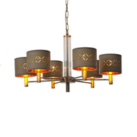 6/8 Bulbs Ceiling Lamp with Drum Fabric Shade Brown Chandelier - Rebooters