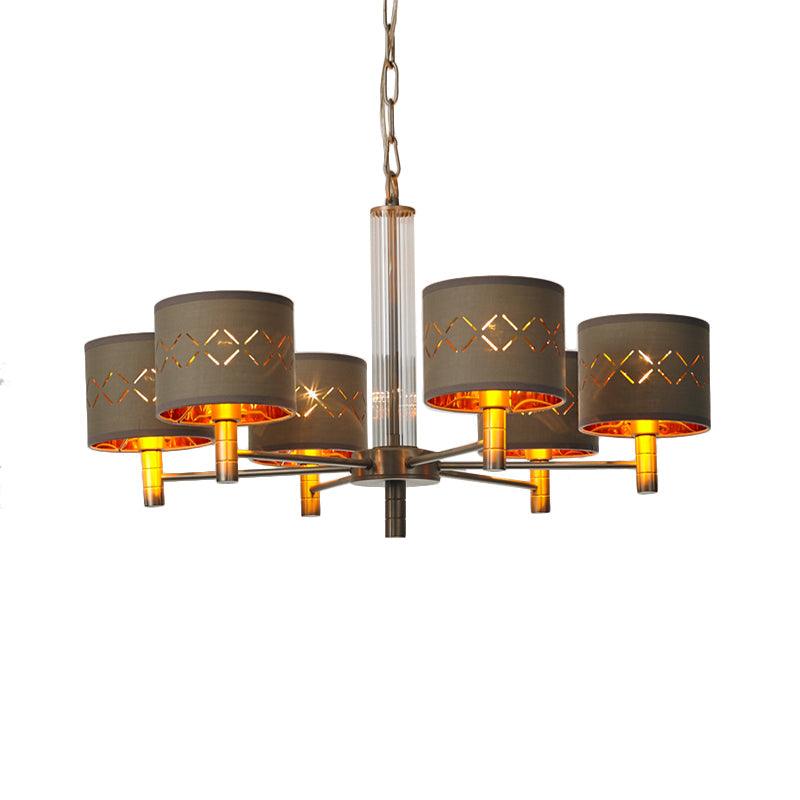 6/8 Bulbs Ceiling Lamp with Drum Fabric Shade Brown Chandelier - Rebooters
