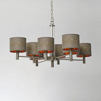 6/8 Bulbs Ceiling Lamp with Drum Fabric Shade Brown Chandelier - Rebooters