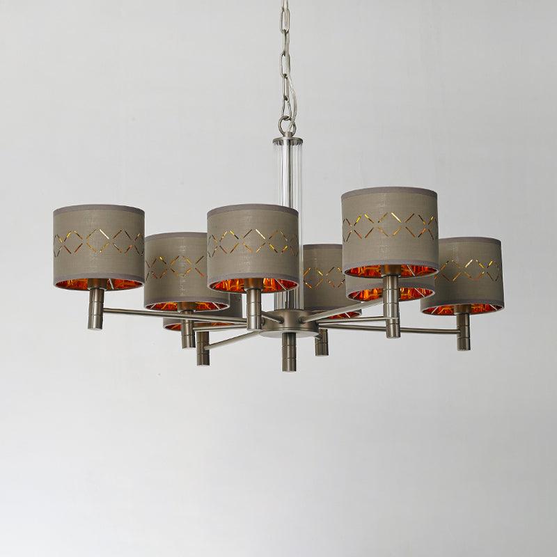 6/8 Bulbs Ceiling Lamp with Drum Fabric Shade Brown Chandelier - Rebooters