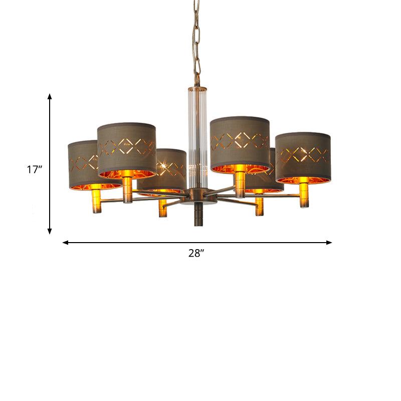 6/8 Bulbs Ceiling Lamp with Drum Fabric Shade Brown Chandelier - Rebooters