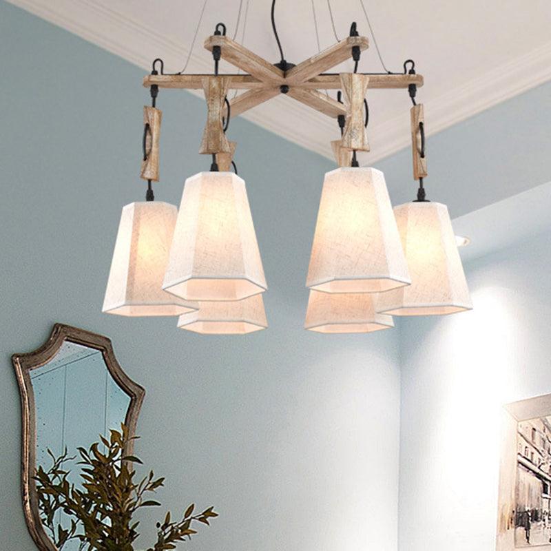 Tapered Fabric Chandelier Light Traditional 6 Lights Pendant - Rebooters
