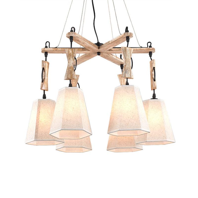 Tapered Fabric Chandelier Light Traditional 6 Lights Pendant - Rebooters