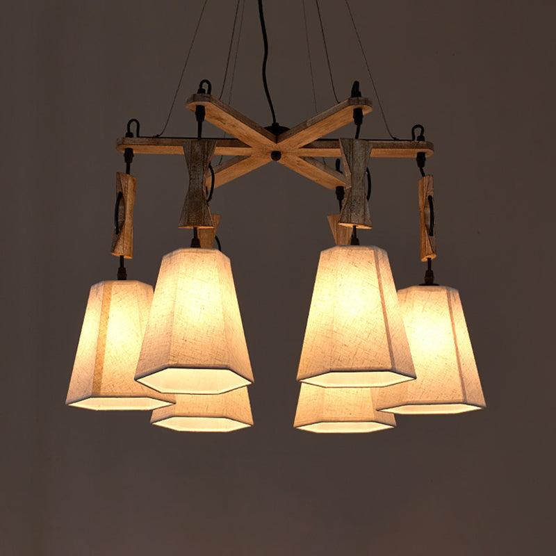 Tapered Fabric Chandelier Light Traditional 6 Lights Pendant - Rebooters