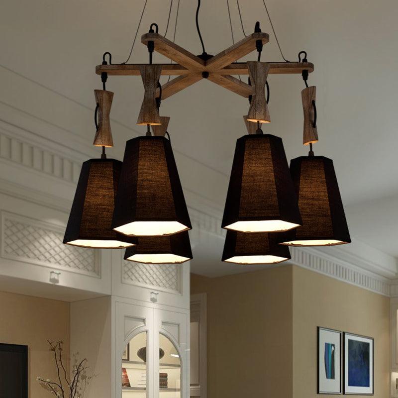 Tapered Fabric Chandelier Light Traditional 6 Lights Pendant - Rebooters