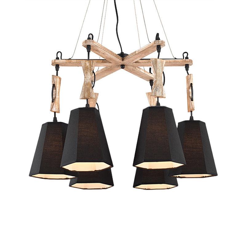 Tapered Fabric Chandelier Light Traditional 6 Lights Pendant - Rebooters