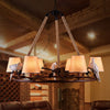 Beige 6 Lights Chandelier Light Fixture Traditional Fabric Pendant Lamp - Rebooters