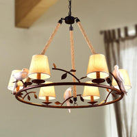 Beige 6 Lights Chandelier Light Fixture Traditional Fabric Pendant Lamp - Rebooters