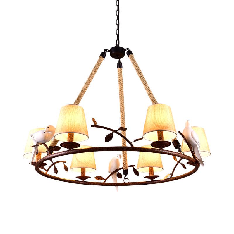 Beige 6 Lights Chandelier Light Fixture Traditional Fabric Pendant Lamp - Rebooters