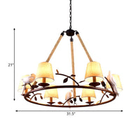 Beige 6 Lights Chandelier Light Fixture Traditional Fabric Pendant Lamp - Rebooters