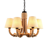 Beige 6 Lights Pendant Chandelier Classic Fabric and Rope - Rebooters