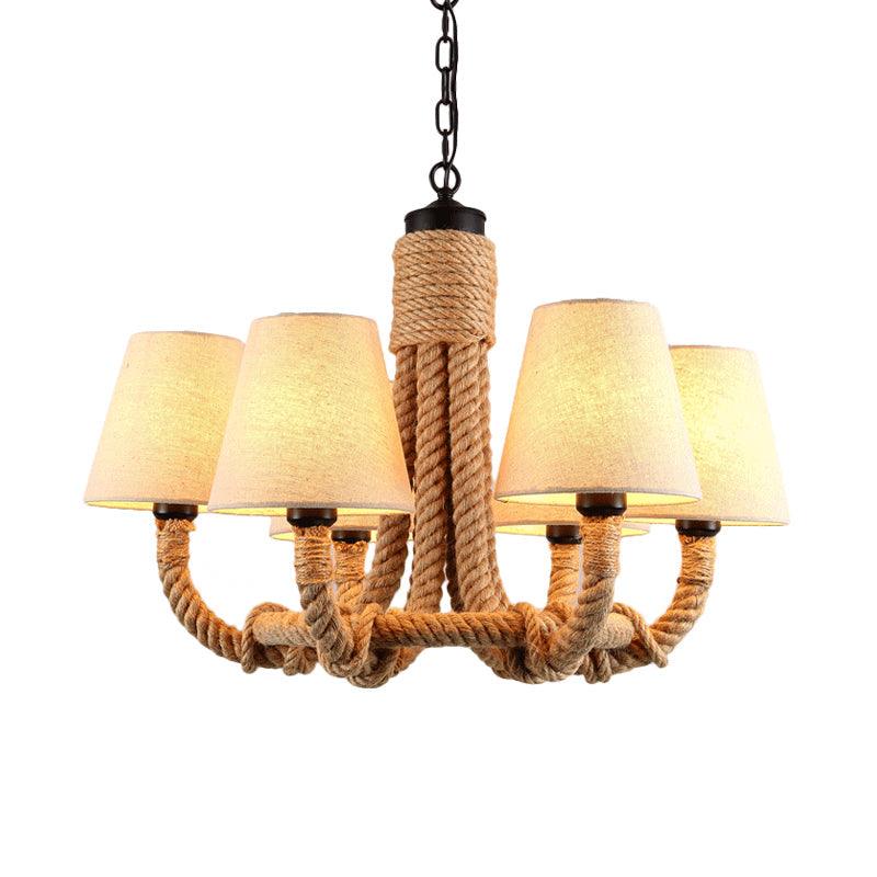 Beige 6 Lights Pendant Chandelier Classic Fabric and Rope - Rebooters