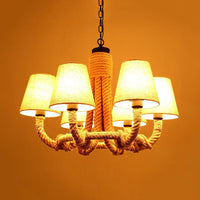 Beige 6 Lights Pendant Chandelier Classic Fabric and Rope - Rebooters