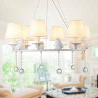 8 Lights Pendant Light Classic Cone Fabric Hanging Chandelier in White for Bedroom with Crystal Draping - Rebooters