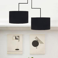 2 Bulbs Drum Chandelier Light Traditional Black White Fabric Hanging Ceiling Fixture 23 27 Wide - Rebooters