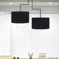 2 Bulbs Drum Chandelier Light Traditional Black White Fabric Hanging Ceiling Fixture 23 27 Wide - Rebooters