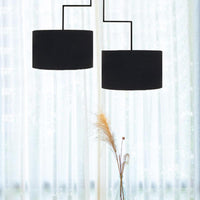 2 Bulbs Drum Chandelier Light Traditional Black White Fabric Hanging Ceiling Fixture 23 27 Wide - Rebooters