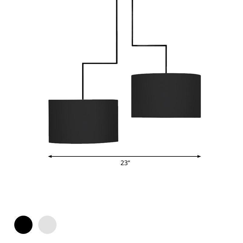 2 Bulbs Drum Chandelier Light Traditional Black White Fabric Hanging Ceiling Fixture 23 27 Wide - Rebooters