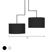 2 Bulbs Drum Chandelier Light Traditional Black White Fabric Hanging Ceiling Fixture 23 27 Wide - Rebooters