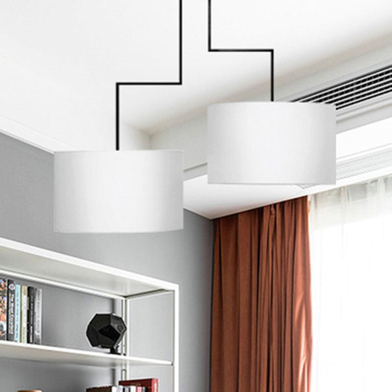 2 Bulbs Drum Chandelier Light Traditional Black White Fabric Hanging Ceiling Fixture 23 27 Wide - Rebooters