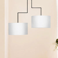 2 Bulbs Drum Chandelier Light Traditional Black White Fabric Hanging Ceiling Fixture 23 27 Wide - Rebooters