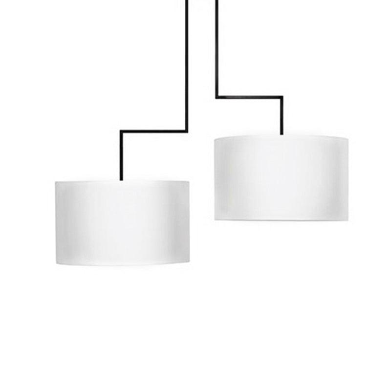 2 Bulbs Drum Chandelier Light Traditional Black White Fabric Hanging Ceiling Fixture 23 27 Wide - Rebooters