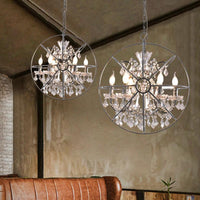 6 Lights Crystal Pendant Chandelier Classic Silver Globe Ceiling Fixture - Rebooters